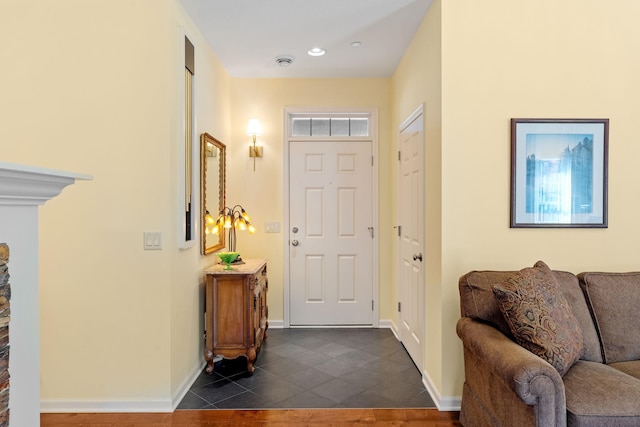 24064 Rivers Edge Rd, Rogers, MN 55374 - entrance foyer with dark tile patterned flooring, baseboards, and recessed lighting