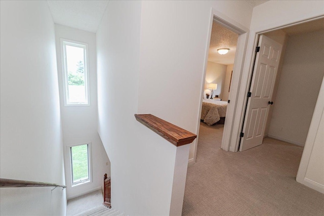 13721 Inglewood Ave, Savage, MN 55378 - corridor with an upstairs landing, light carpet, and baseboards