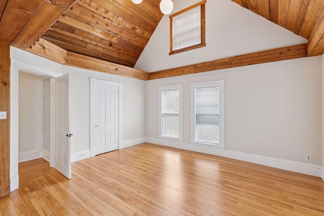 518 32nd St, Minneapolis, MN 55408 - unfurnished bedroom featuring light wood-type flooring, wooden ceiling, high vaulted ceiling, and a closet