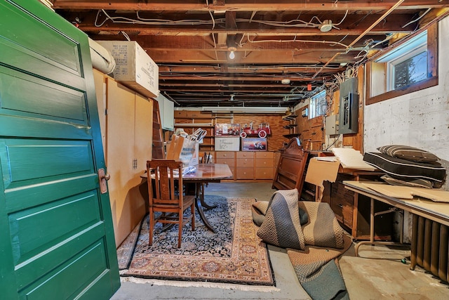unfinished basement with electric panel