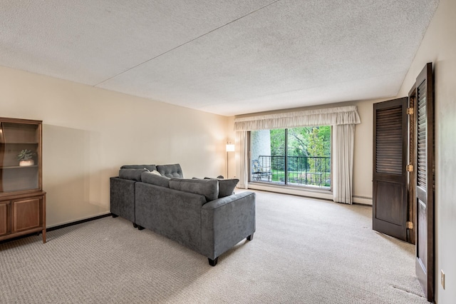 2465 Londin Ln E Unit 212, Maplewood, MN 55119 - carpeted living room featuring a textured ceiling and a baseboard heating unit