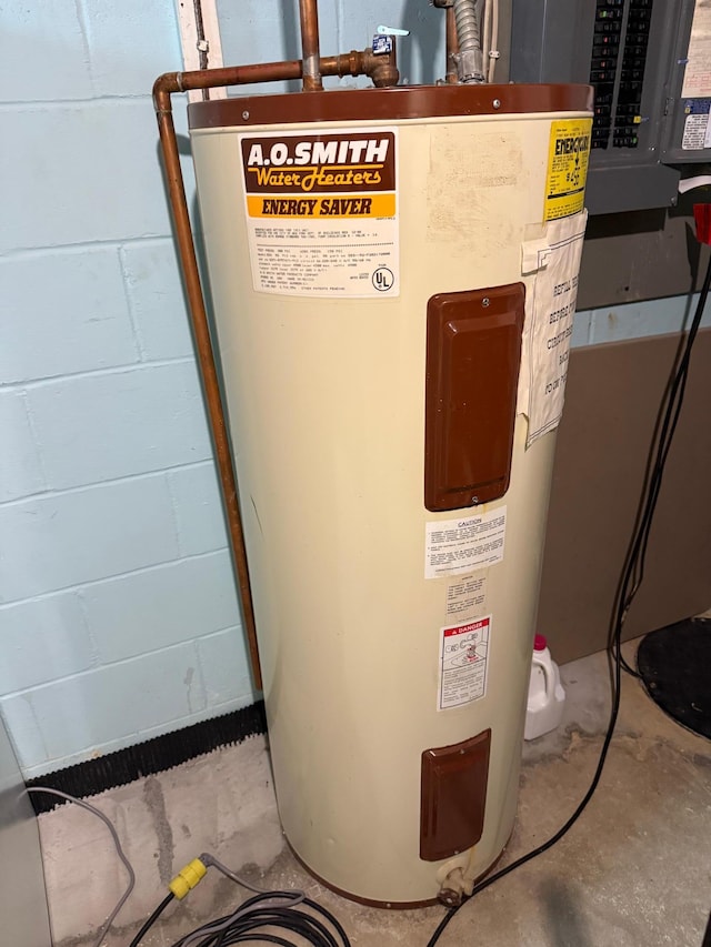 utilities featuring electric water heater and electric panel