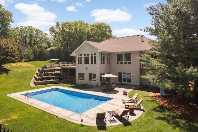 6209 Heather Pl NE, Fridley, MN 55432 - outdoor pool with a patio, a lawn, and a wooden deck