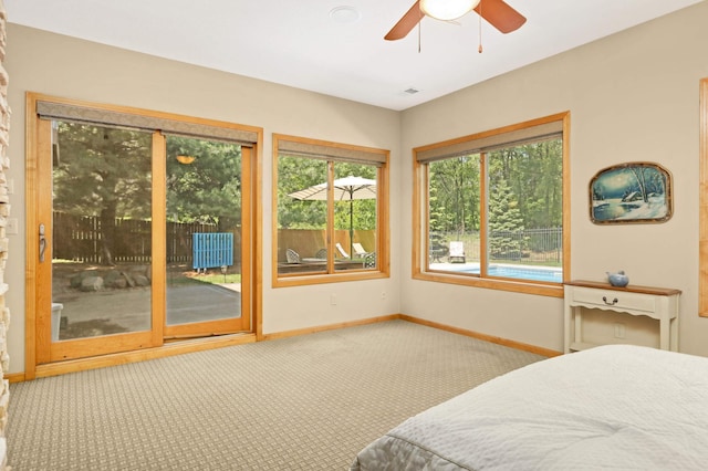 6209 Heather Pl NE, Fridley, MN 55432 - carpeted bedroom featuring access to exterior, baseboards, and ceiling fan