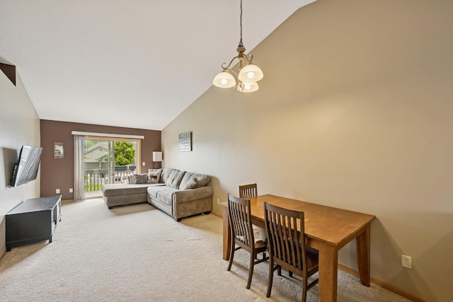 8260 Parkington Ave NE, Otsego, MN 55330 - living room with a chandelier, light colored carpet, high vaulted ceiling, and baseboards