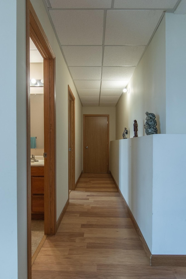 1900 White Cloud Dr E, Isle, MN 56342 - corridor featuring a drop ceiling, light wood-type flooring, a sink, and baseboards