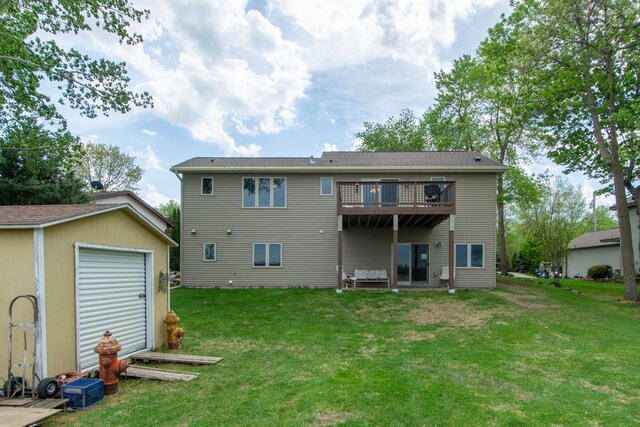 1900 White Cloud Dr E, Isle, MN 56342 - back of house featuring a yard, an outbuilding, and a deck