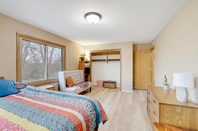 W12798 State Road 35, Prescott, WI 54021 - bedroom with light wood-type flooring, a closet, and baseboards