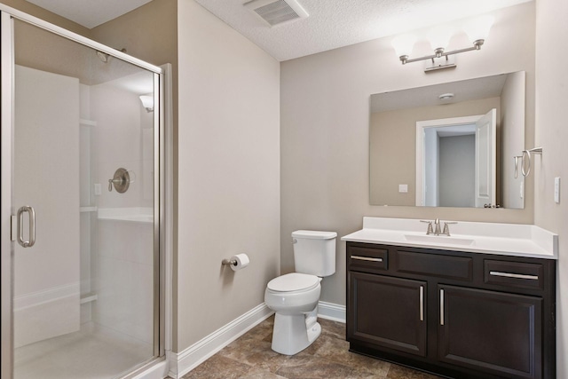 3742 Crane Island Ct, Minnetrista, MN 55331 - full bath with baseboards, vanity, a stall shower, toilet, and a textured ceiling