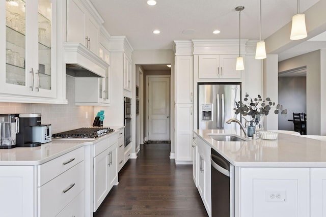3742 Crane Island Ct, Minnetrista, MN 55331 - kitchen featuring appliances with stainless steel finishes, a sink, white cabinets, recessed lighting, and light countertops