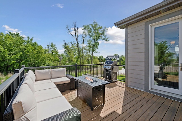 3742 Crane Island Ct, Minnetrista, MN 55331 - wooden terrace featuring grilling area and an outdoor living space with a fire pit