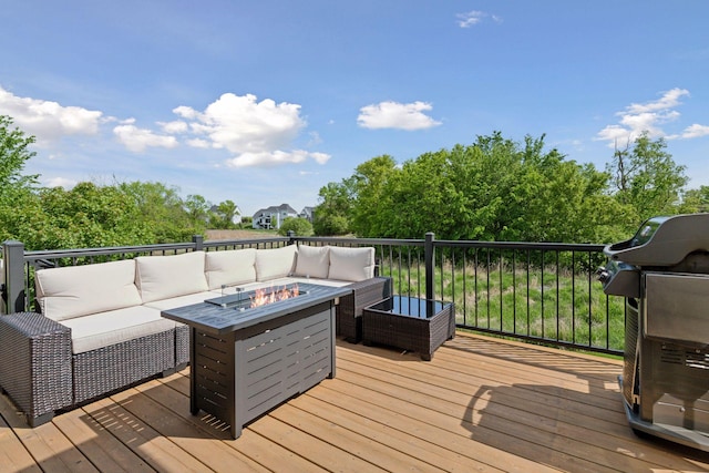 3742 Crane Island Ct, Minnetrista, MN 55331 - wooden deck featuring an outdoor living space with a fire pit