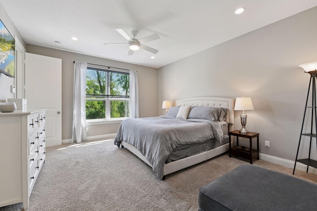 3742 Crane Island Ct, Minnetrista, MN 55331 - bedroom featuring light colored carpet, baseboards, a ceiling fan, and recessed lighting
