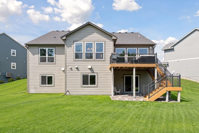 3742 Crane Island Ct, Minnetrista, MN 55331 - back of house featuring stairway, a deck, a lawn, and a shingled roof