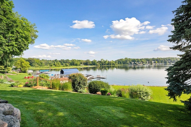 water view featuring a dock