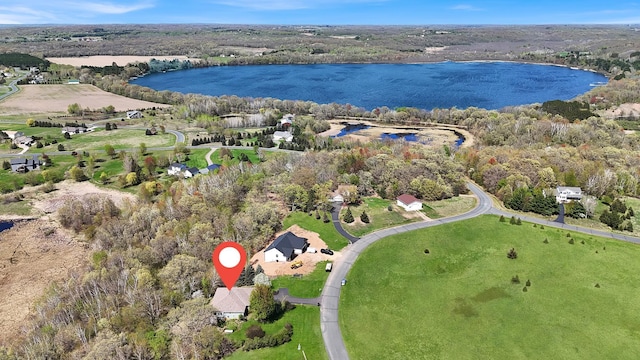 aerial overview of property's location with a nearby body of water