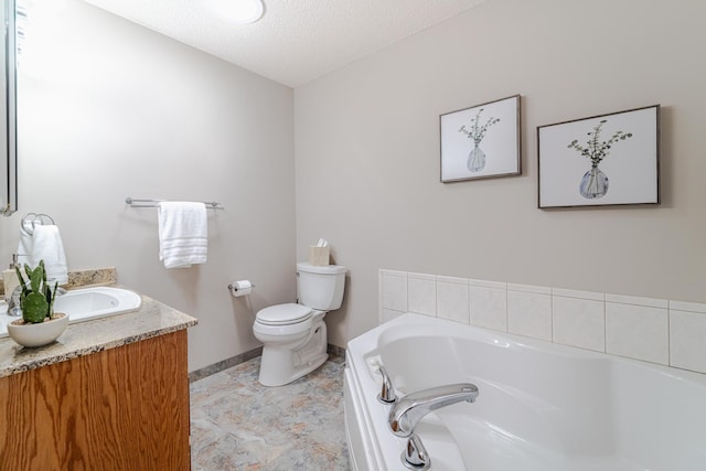 17081 Pheasant Meadow Ln SW, Prior Lake, MN 55372 - full bath featuring a garden tub, toilet, vanity, a textured ceiling, and baseboards