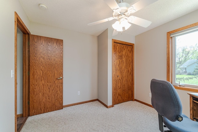 17081 Pheasant Meadow Ln SW, Prior Lake, MN 55372 - office area featuring healthy amount of natural light, light colored carpet, ceiling fan, and baseboards
