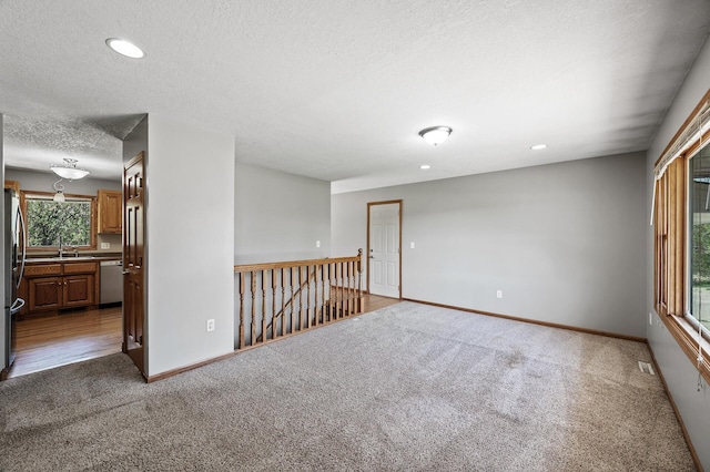 7349 Variolite Dr NW, Stanford Twp, MN 55398 - carpeted spare room featuring a textured ceiling, baseboards, recessed lighting, and a sink