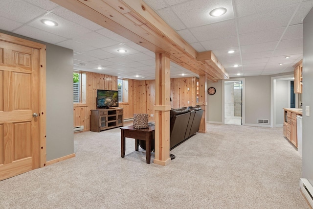 14530 Jonathan Carver Pkwy, Carver, MN 55315 - living room with a drop ceiling, light colored carpet, recessed lighting, healthy amount of natural light, and baseboard heating