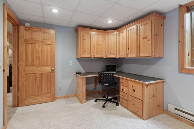 14530 Jonathan Carver Pkwy, Carver, MN 55315 - carpeted office space featuring baseboard heating, recessed lighting, built in desk, baseboards, and a drop ceiling