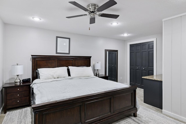 14530 Jonathan Carver Pkwy, Carver, MN 55315 - bedroom with light carpet, recessed lighting, ceiling fan, and baseboards