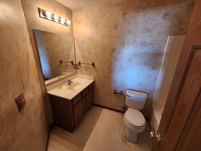 3458 Savannah Ave, White Bear Lake, MN 55110 - bathroom with toilet, vanity, tile patterned floors, a textured ceiling, and baseboards