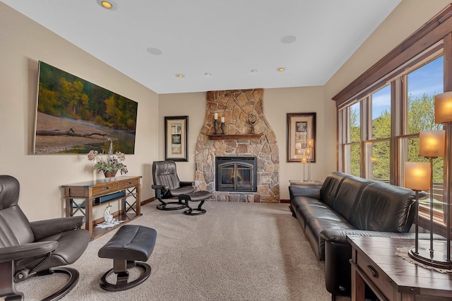 2255 Chelmsford Ln, Saint Cloud, MN 56301 - carpeted living area featuring baseboards and a fireplace