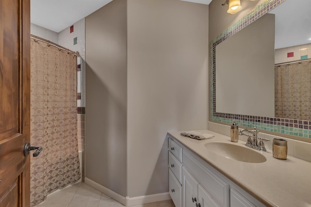 2255 Chelmsford Ln, Saint Cloud, MN 56301 - full bath featuring vanity, tile patterned floors, and shower / bath combo with shower curtain