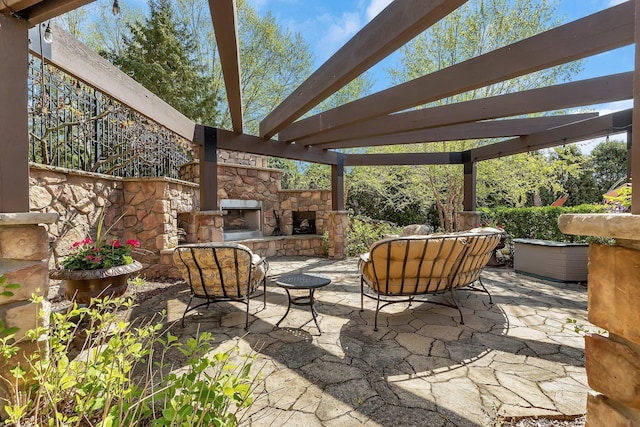 2255 Chelmsford Ln, Saint Cloud, MN 56301 - view of patio / terrace featuring an outdoor living space with a fireplace and a pergola