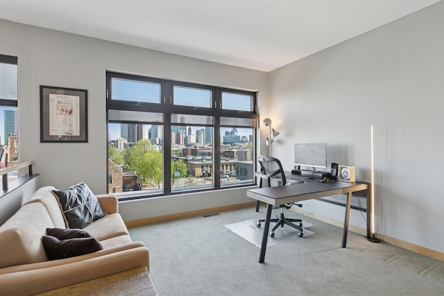 office with carpet floors, baseboards, and plenty of natural light