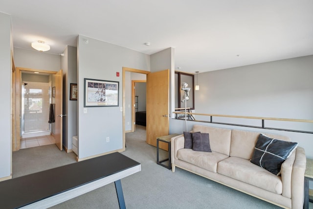 living area with carpet