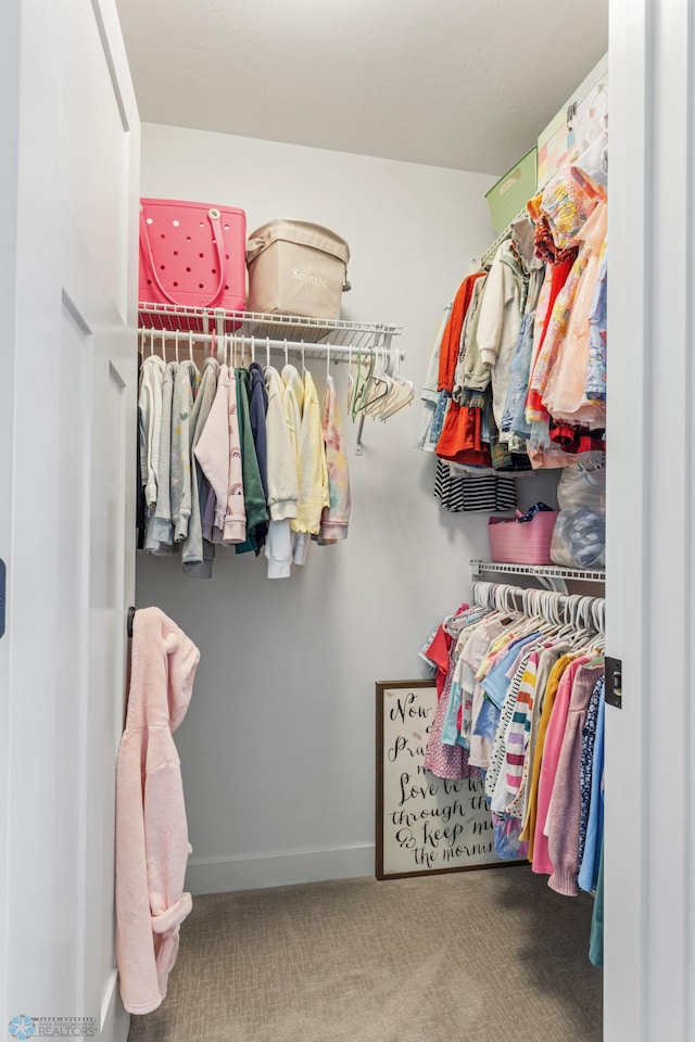 walk in closet with carpet