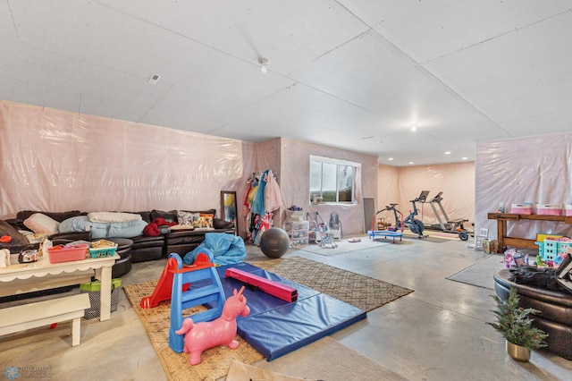 below grade area with recessed lighting