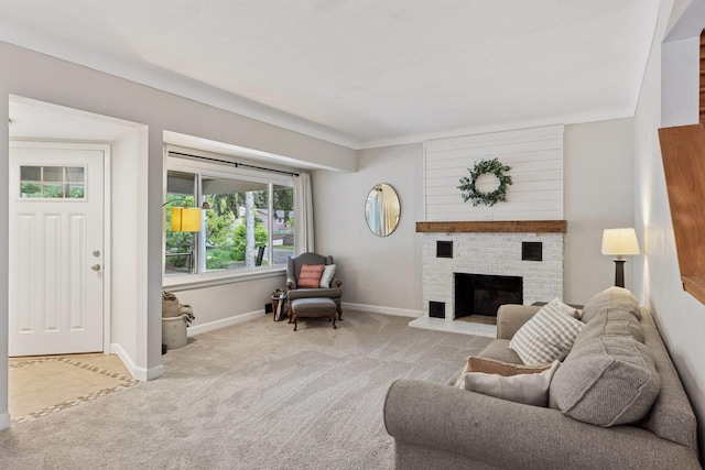 435 Burlington Rd, Saint Paul, MN 55119 - living area featuring carpet flooring, a fireplace, and baseboards