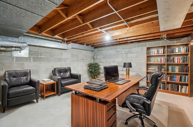 3529 Jerry St, White Bear Lake, MN 55110 - home office with concrete floors and concrete block wall