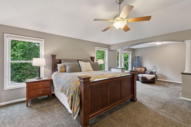 13148 Crolly Ct, Rosemount, MN 55068 - bedroom featuring decorative columns, arched walkways, carpet flooring, and baseboards