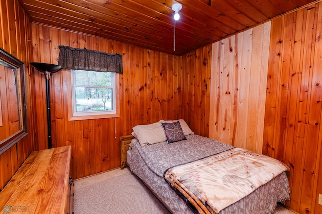 20841AND20850 Leona Beach Rd, Erie Twp, MN 56578 - carpeted bedroom featuring wood ceiling and wooden walls