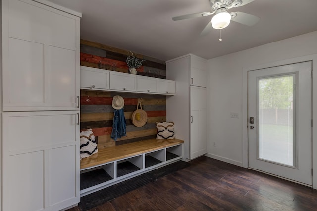 615 Vine St, Hudson, WI 54016 - mudroom with dark wood-type flooring, a ceiling fan, and baseboards