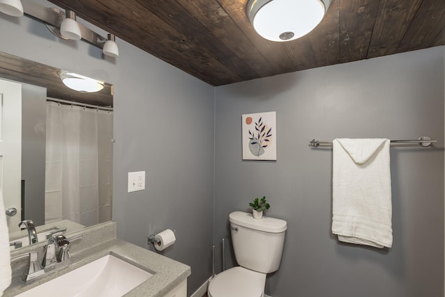 615 Vine St, Hudson, WI 54016 - bathroom with vanity, wood ceiling, toilet, and a shower with curtain
