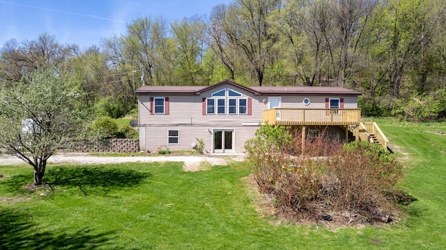36308 Edgewood Rd, Harmony, MN 55939 - back of house with a deck, stairs, and a yard