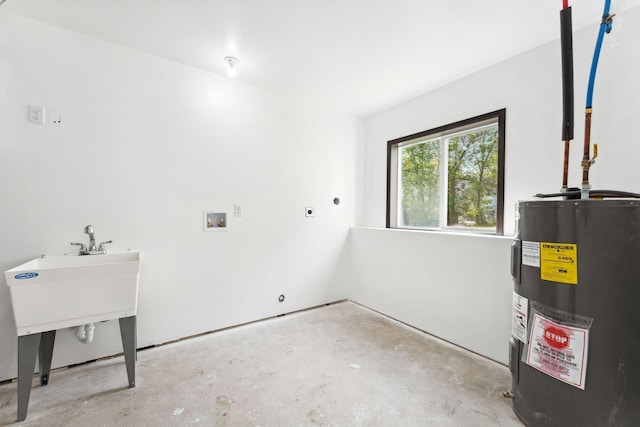 1094 7th St E, Saint Paul, MN 55106 - clothes washing area featuring water heater, hookup for a washing machine, and electric dryer hookup