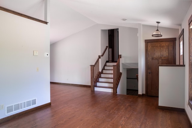 1377 Parkview Dr, New Richmond, WI 54017 - foyer with lofted ceiling, stairway, wood finished floors, and baseboards