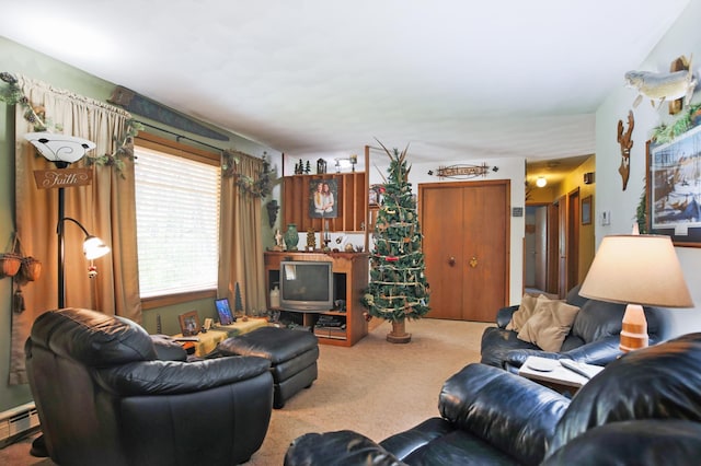 26163 170th St, New Richland, MN 56072 - carpeted living area with a baseboard radiator