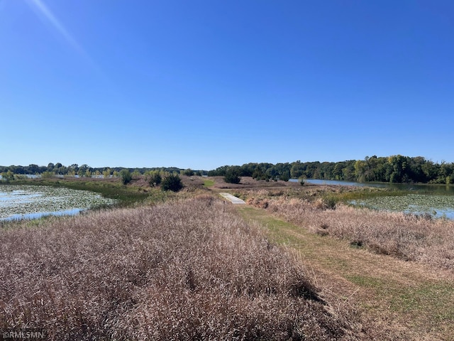 view of road with a water view