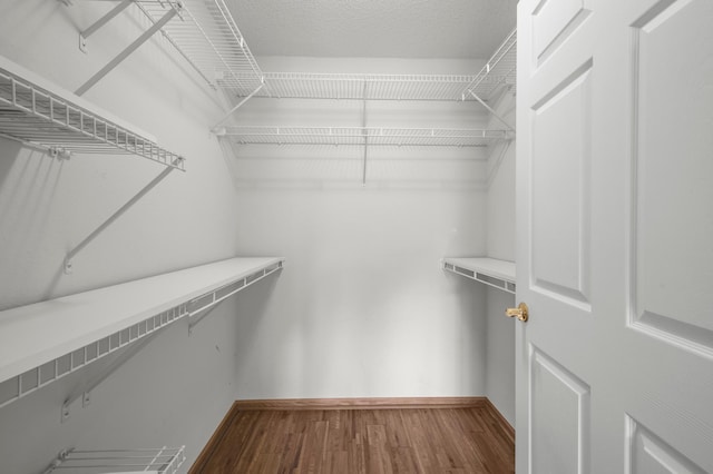 walk in closet with wood finished floors