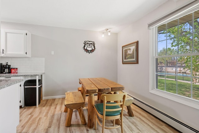 4430 Cedar Lake Rd S Unit 6, Saint Louis Park, MN 55416 - dining area with a baseboard heating unit, plenty of natural light, light wood-style flooring, and baseboards