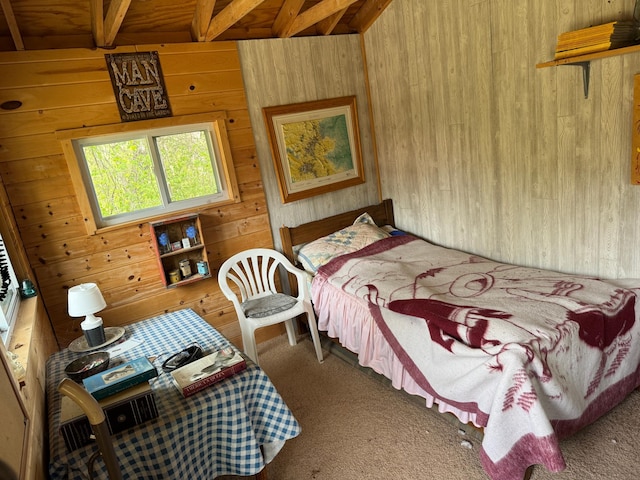 27721 Northwoods Dr, Laporte, MN 56461 - bedroom with wooden walls and carpet flooring