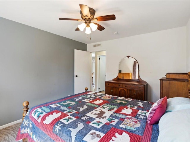 bedroom featuring carpet flooring and a ceiling fan
