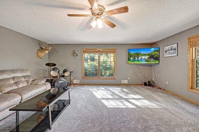 771 County Road B2 E, Little Canada, MN 55117 - living area with a textured ceiling, ceiling fan, and carpet floors
